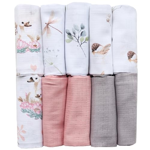 FENSILO Mullwindeln | Mulltücher - 10er Pack 70x80 cm|Stoffwindeln|Abwischen und Abdecken von Neugeborenen|Musselintücher für Babys|Kaffee
